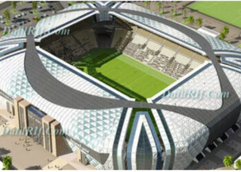 ملعب الحسيمة كما كان مرسوما في تصميم الهندسة المعمارية الذي تمت المصادقة عليه في اتفاقية برنامج منارة المتوسط