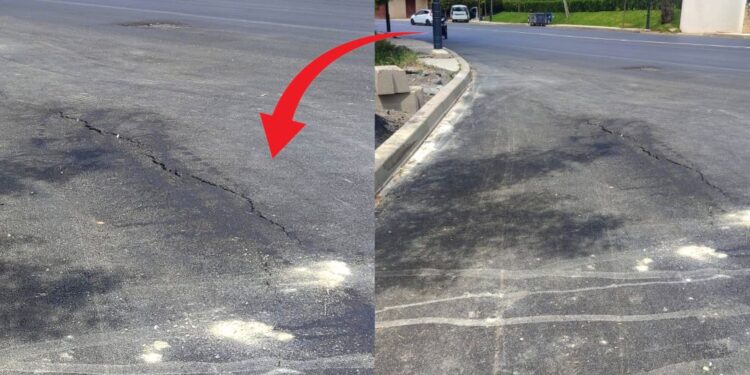 طنجة .. ظهور تشققات في طريق بعد أيام قليلة من تزفيته