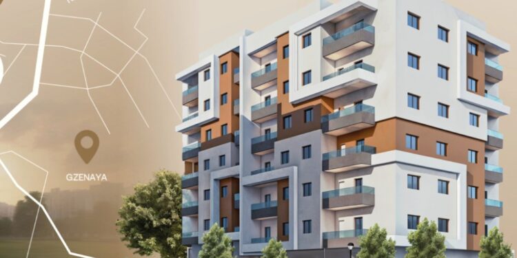 التصميم الهندسي العمارات مجمع الزهراء كما هو معروض في مكتب البيع