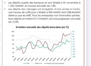تطور الودائع البنكية بالمغرب من حيث وتيرة النمو السنوي، بما في ذلك الودائع تحت الطلب والودائع لأجل، وفق معطيات بنك المغرب إلى غاية نونبر 2024.