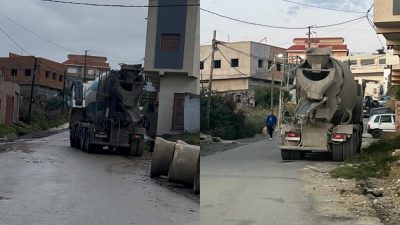 شاحنات إسمنتية تركن في مسلك طرقي بحجر النحل.. والسكان يناشدون السلطة المحلية بالتدخل